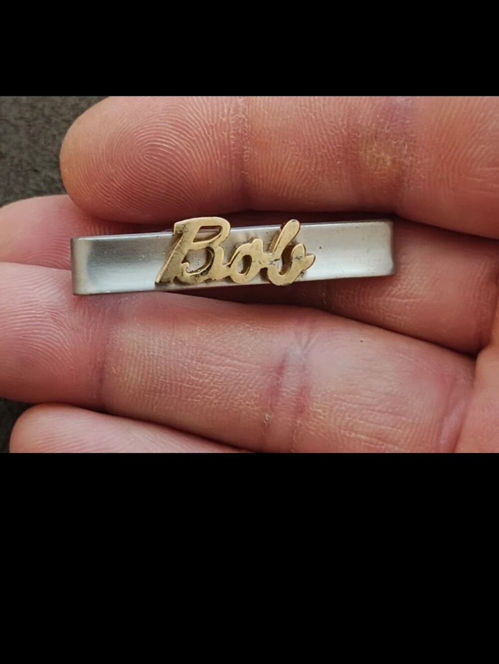 1950s/60s Rare Signed Swank Two Tone 3D Name "Bob" Tie Clip.